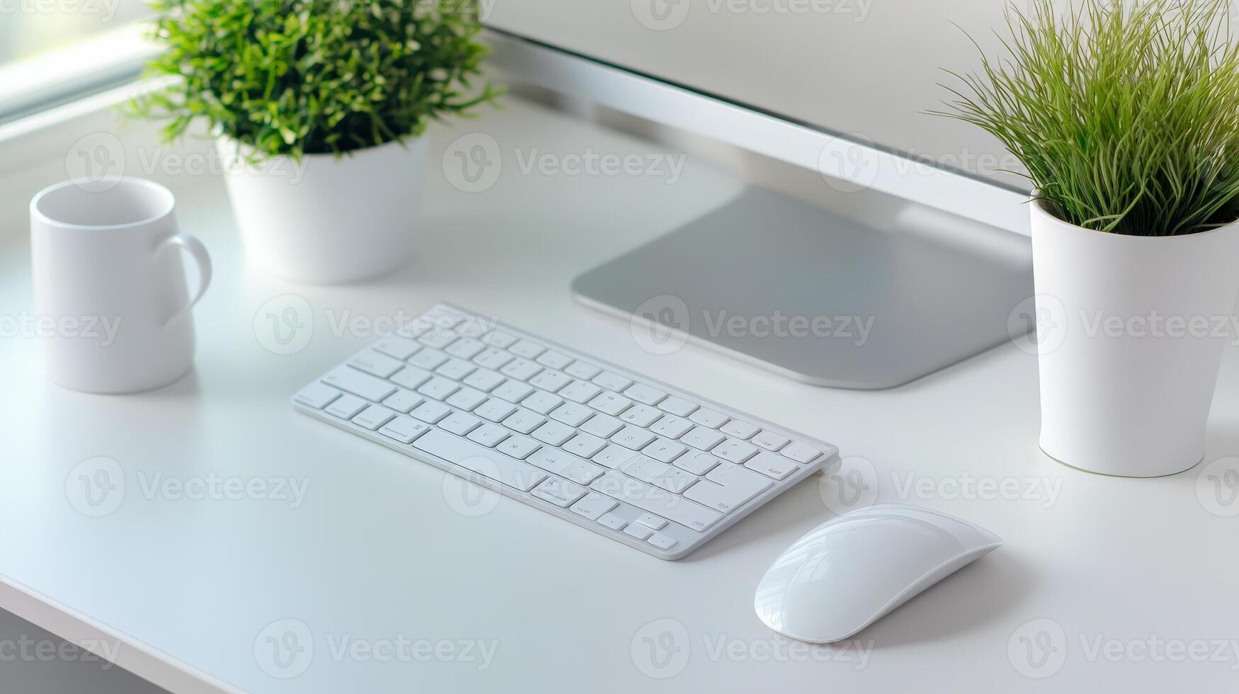 A minimalist workspace arrangement with computer accessories. photo