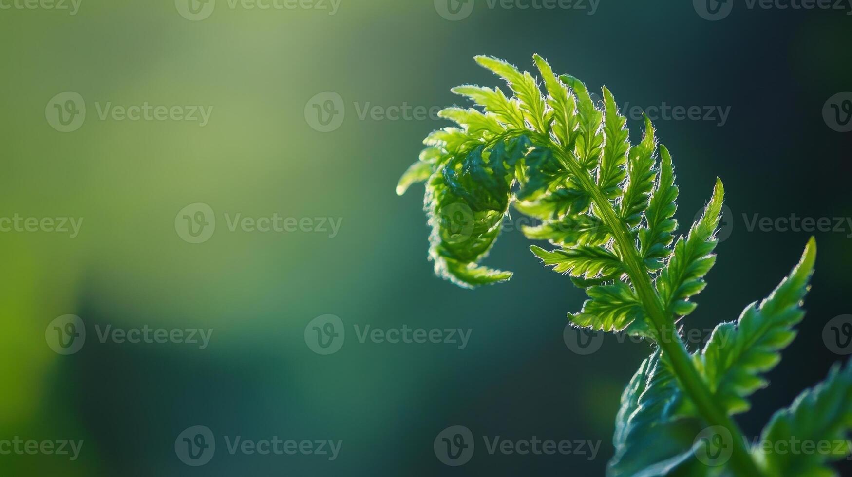 A vibrant green fern unfurling with delicate and illuminated foliage photo