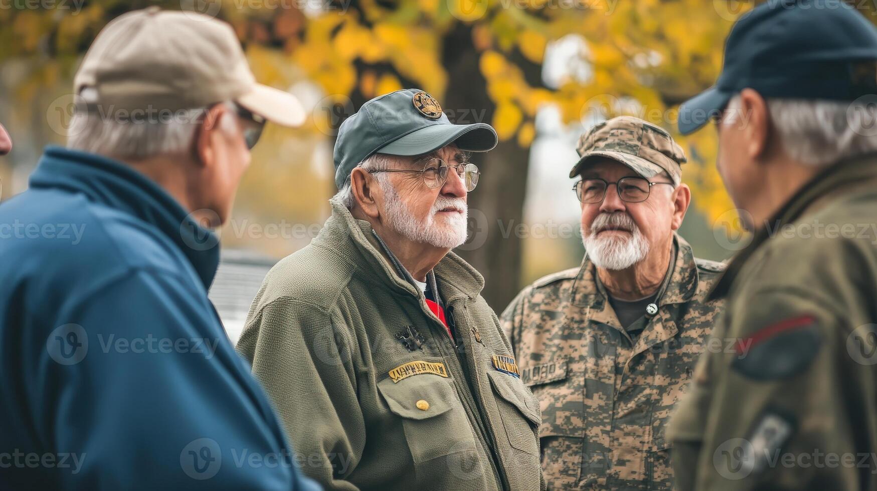A group of older men appear to be having a conversation photo