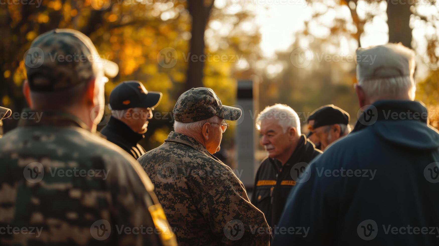 A Group Of Veterans Standing Outside And Having a Conversation photo