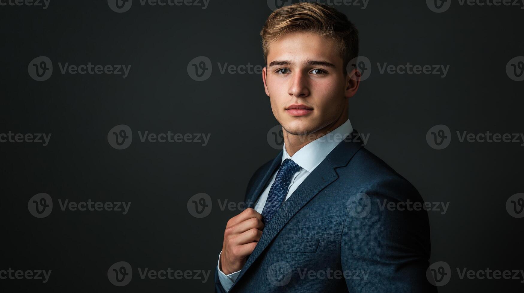 Handsome young man in a suit looking confidently at camera photo
