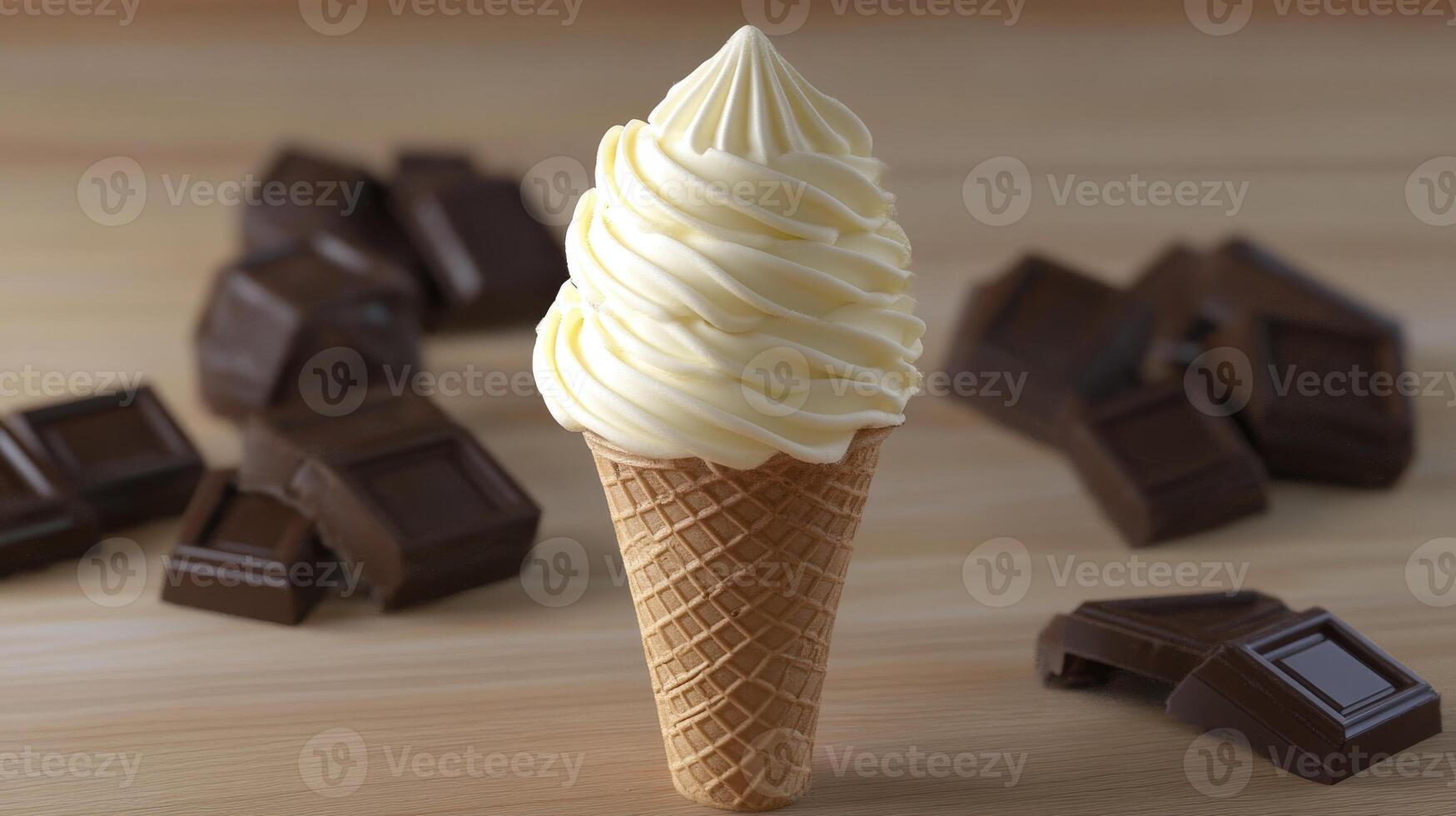 Vanilla Soft Serve Ice Cream Cone and Chocolate Chunks photo