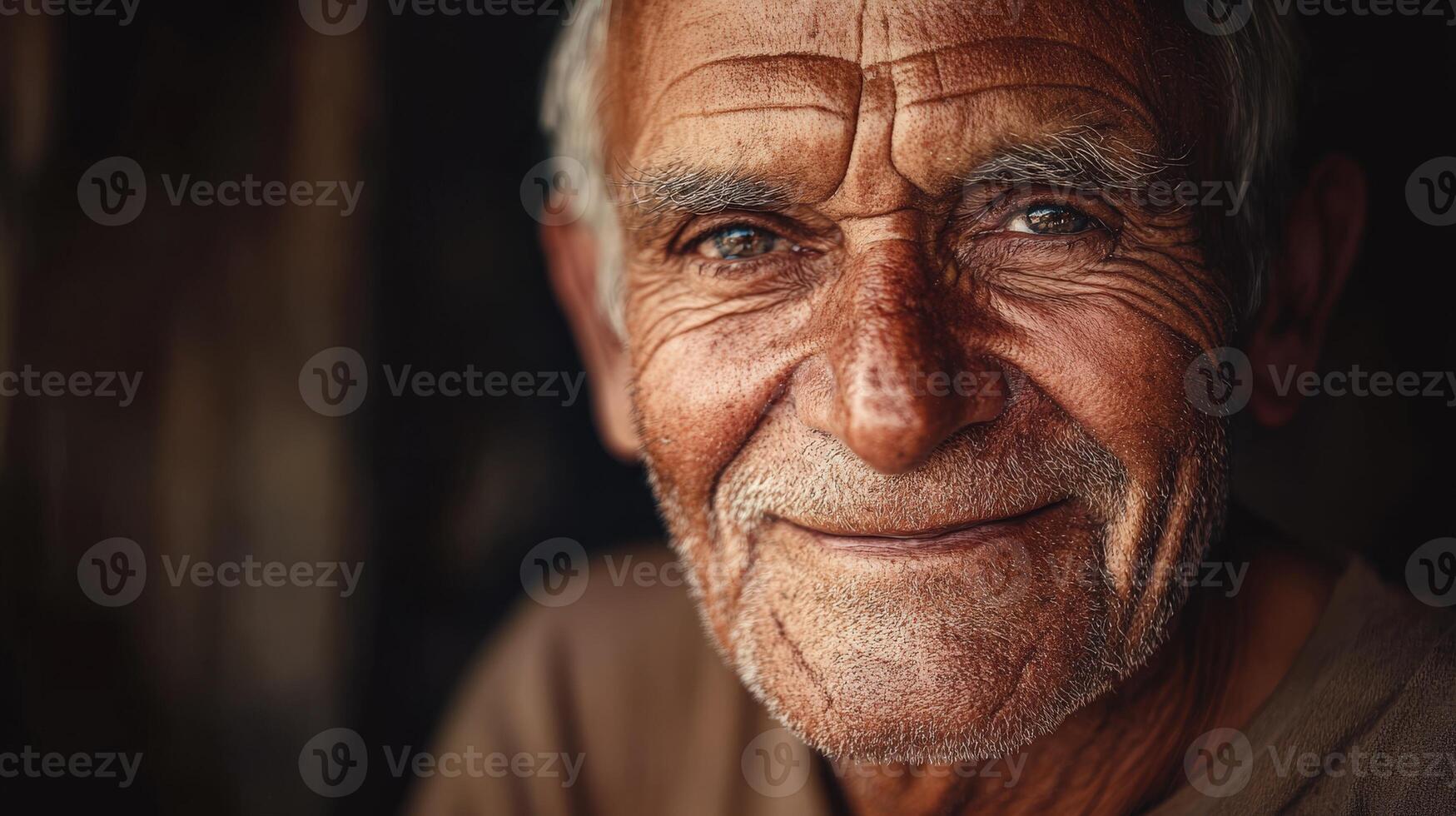 A close-up portrait of a smiling elderly man. photo