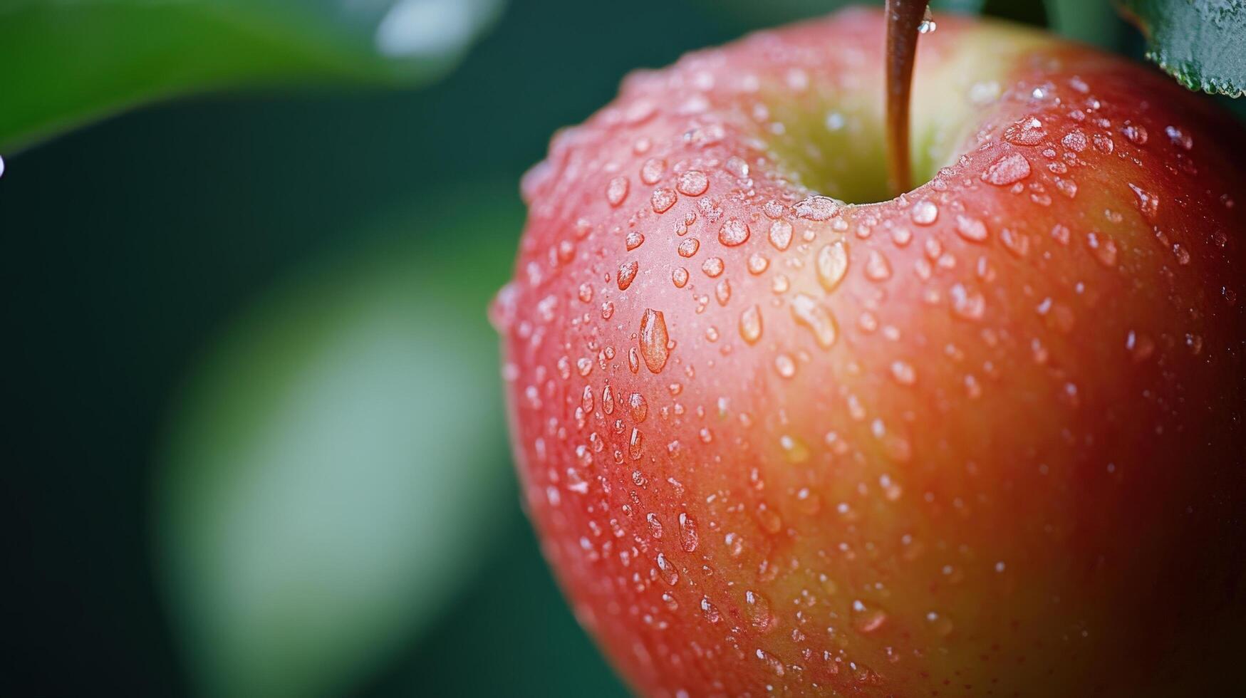 Close-up view of a fresh red covered in dew drops. photo