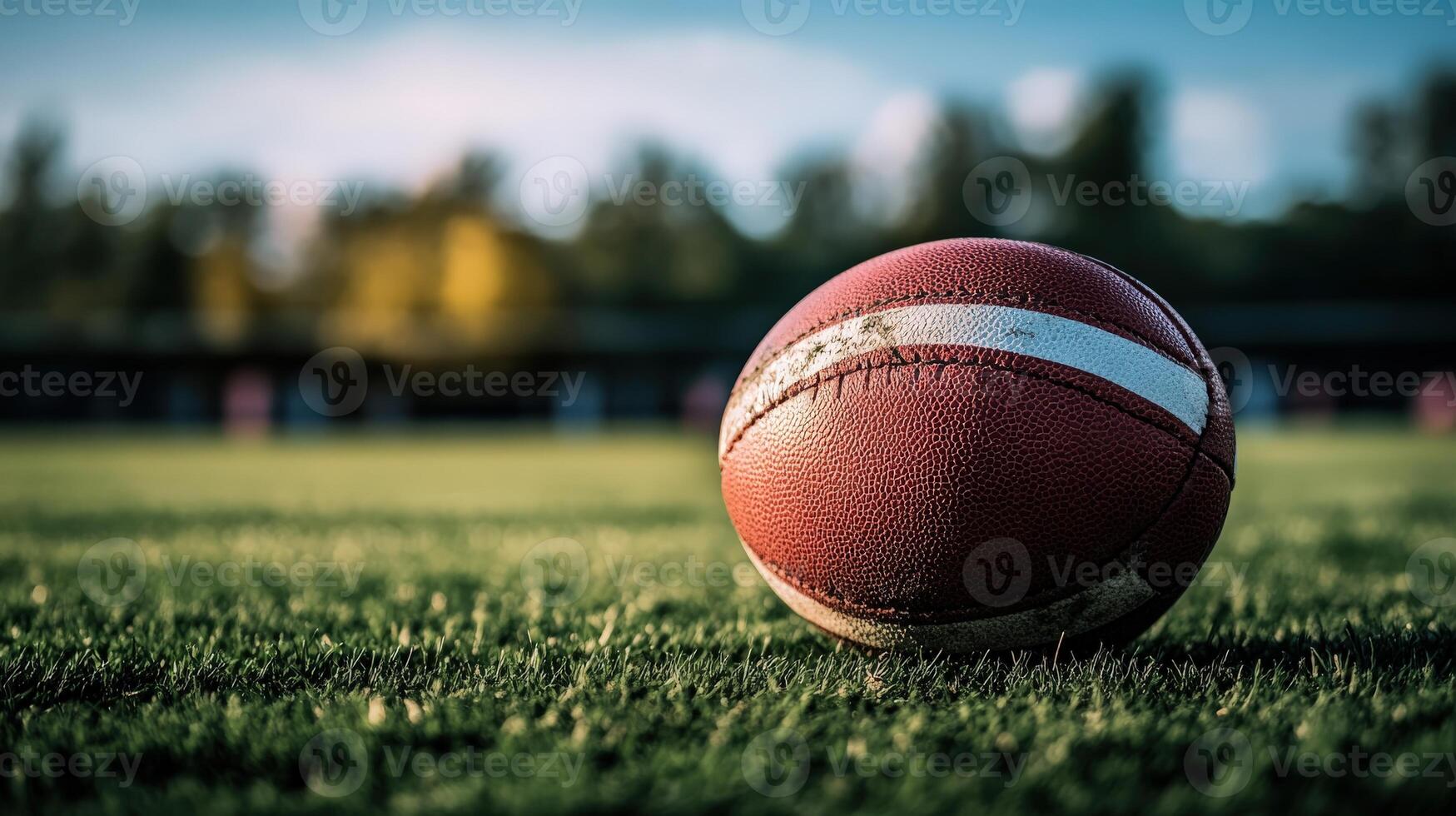 A red and white football resting on green grass outdoors photo