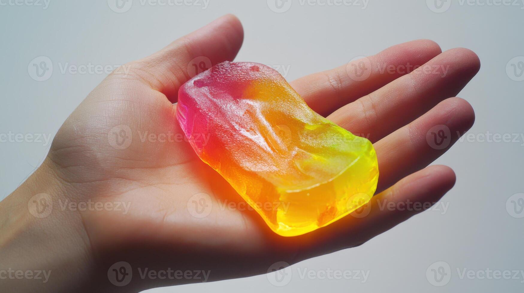 Colorful, translucent object held in a hand. photo
