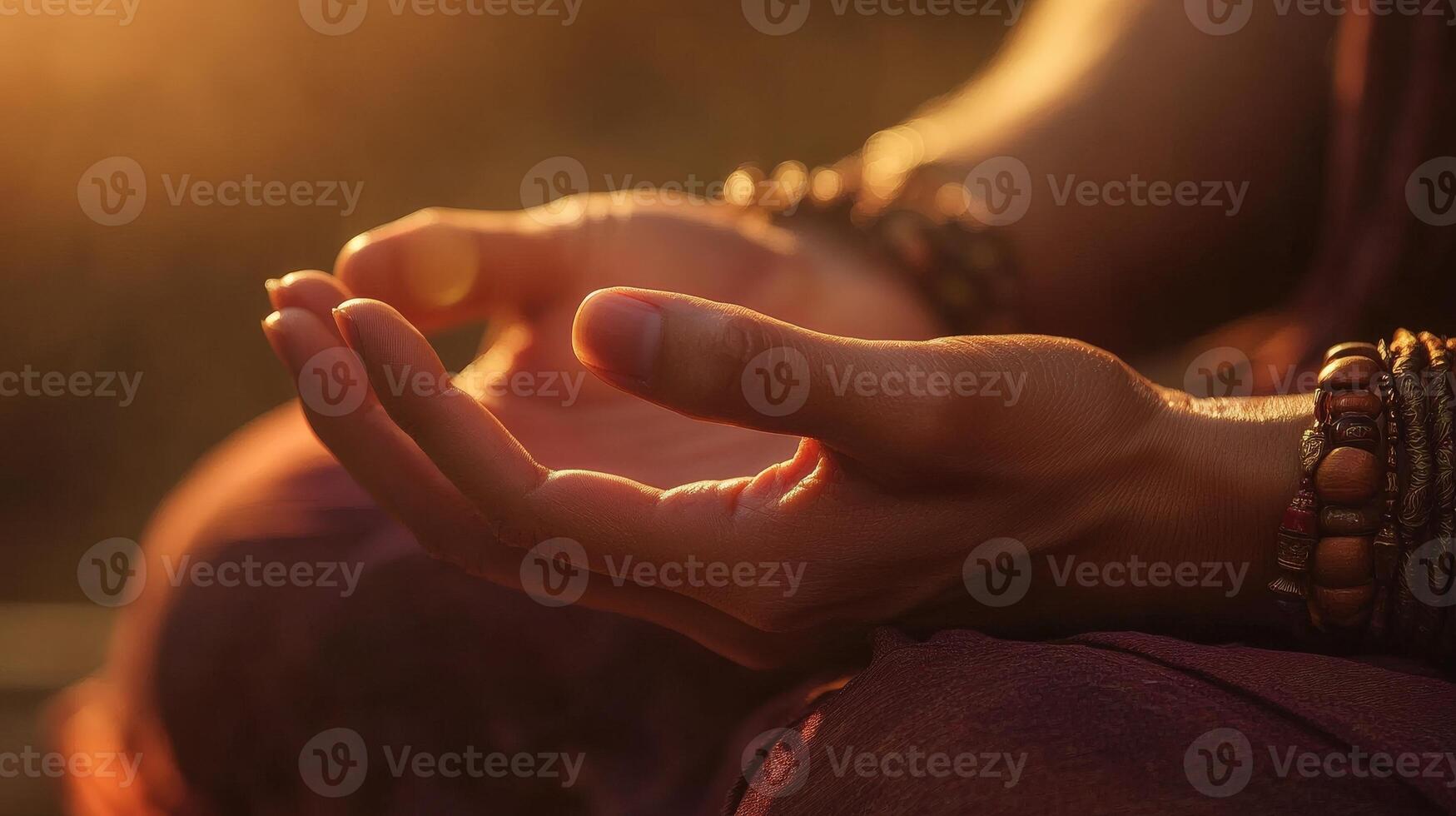 Close-up view of hands in meditation posture. photo