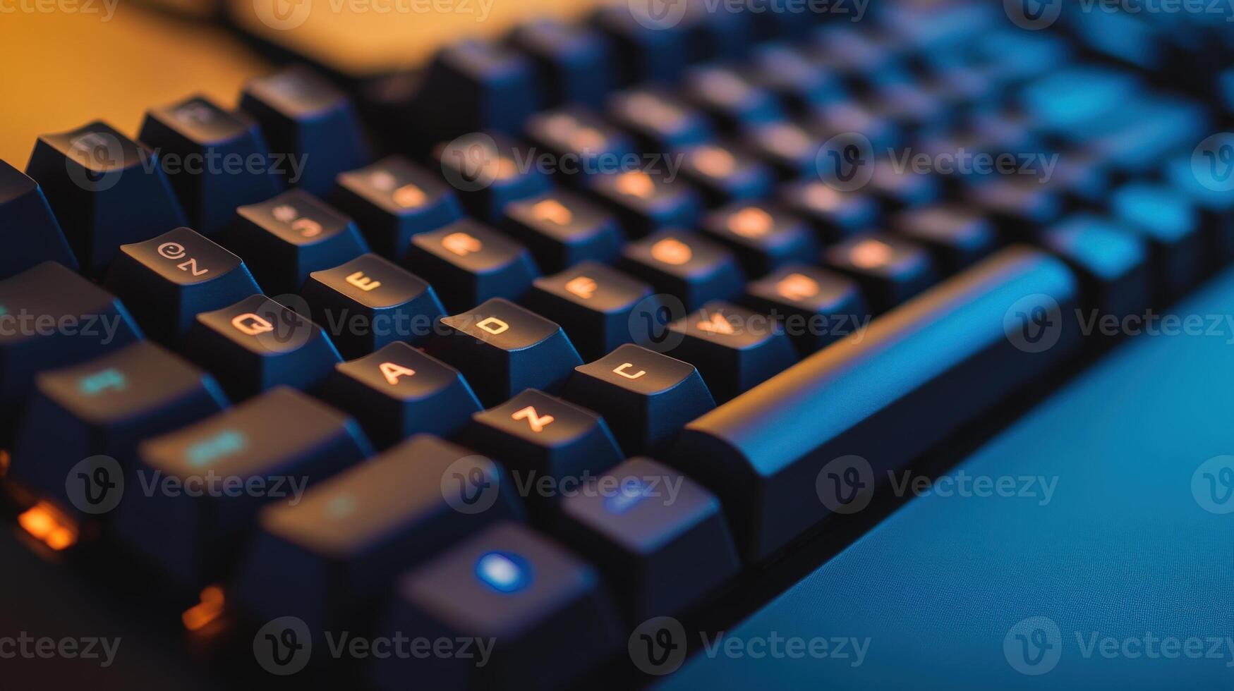 Close-up view of a dark computer keyboard. photo
