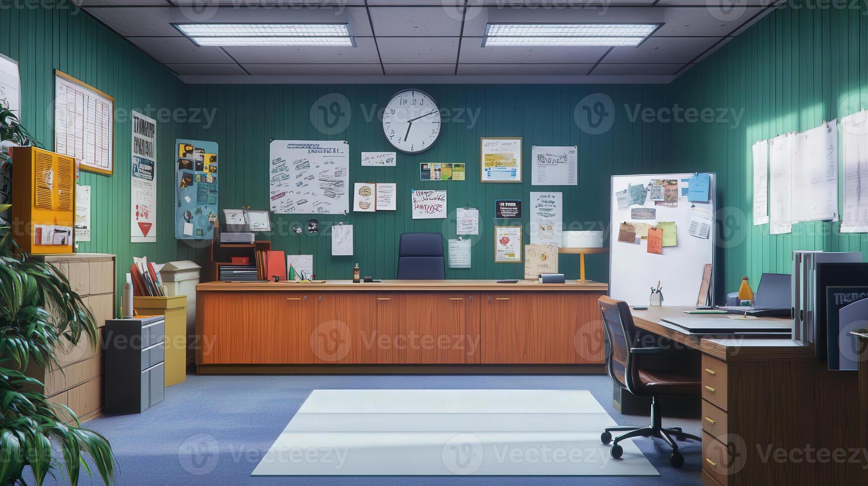 Interior view of a brightly lit, functional office space. photo