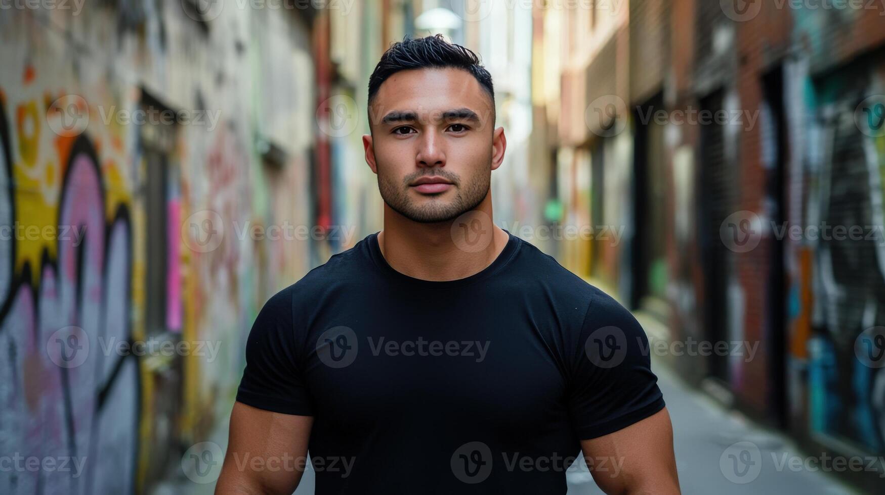 Muscular Man Posing in Urban Alleyway photo