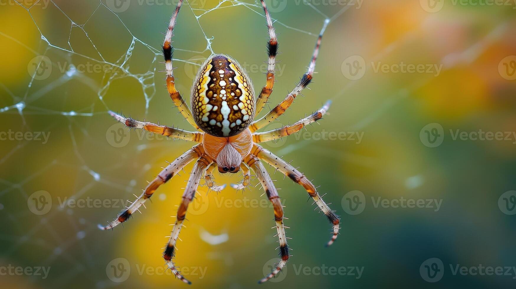Close-up view of a spider in its intricate web w photo