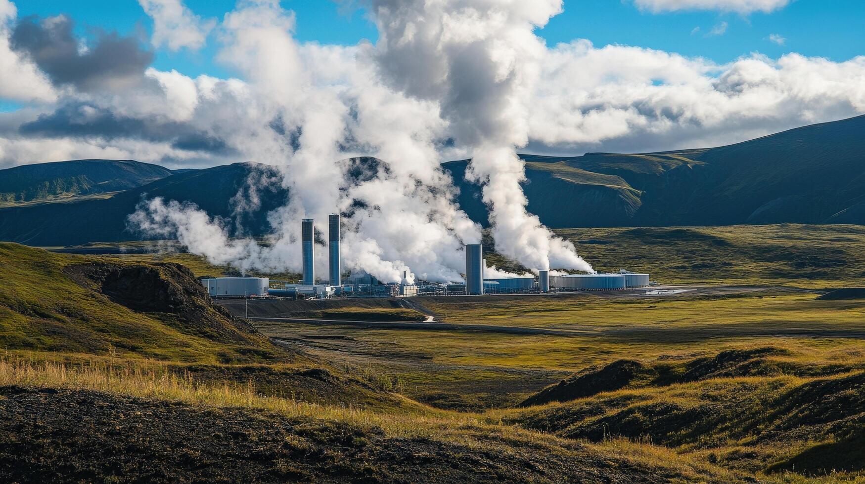 Geothermal power plant in a mountainous landscape. photo