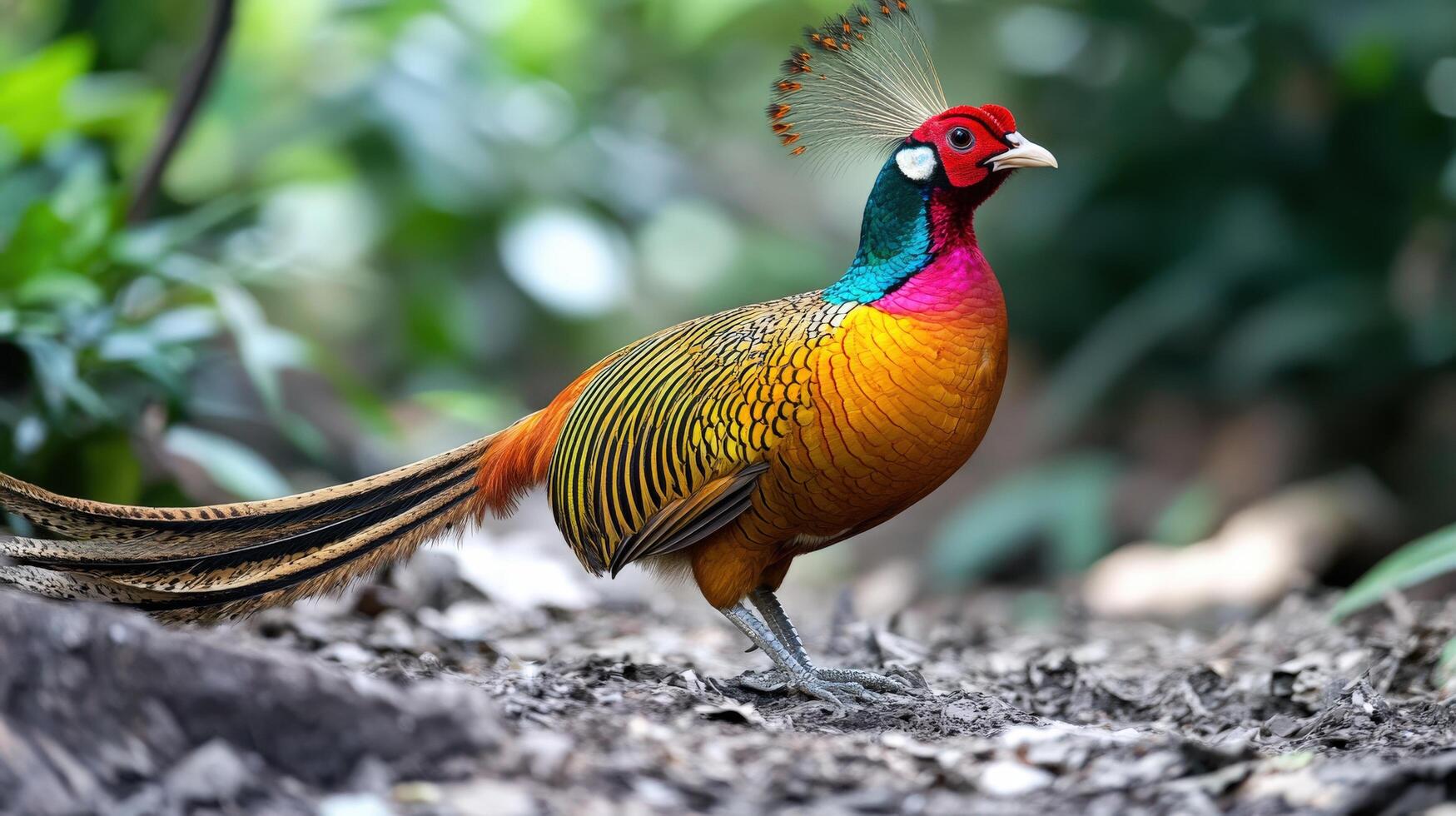 Vibrant pheasant with colorful plumage in a natural setting. photo