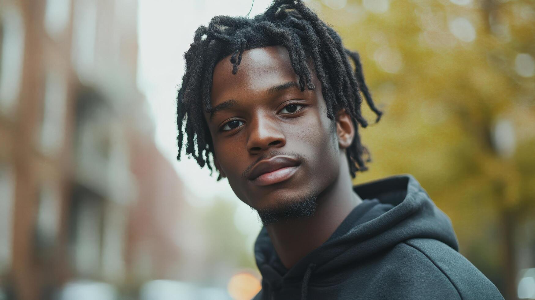 Close-up portrait of a young man with dreadlocks. photo