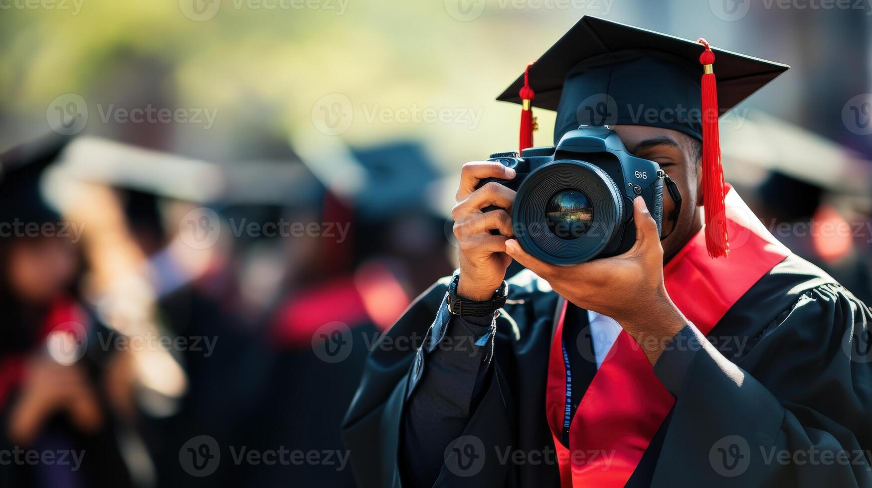A graduating student capturing a moment of celebration. photo