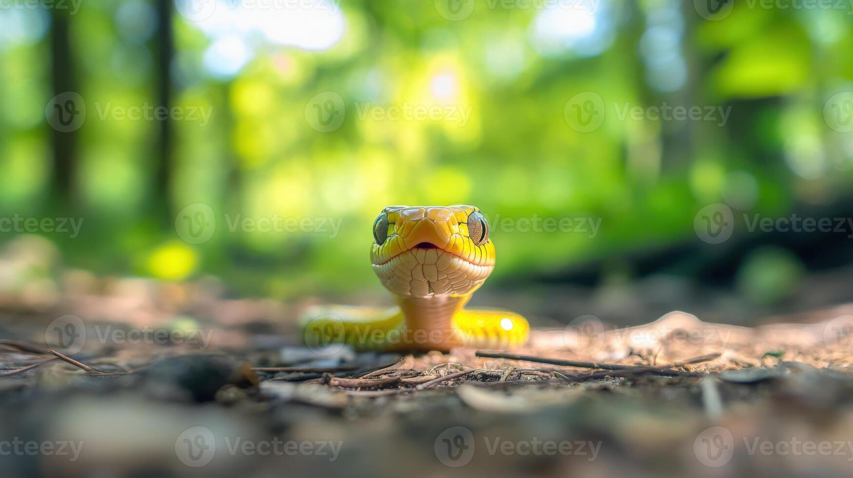Yellow Snake Posing In A Lush Green Forest photo