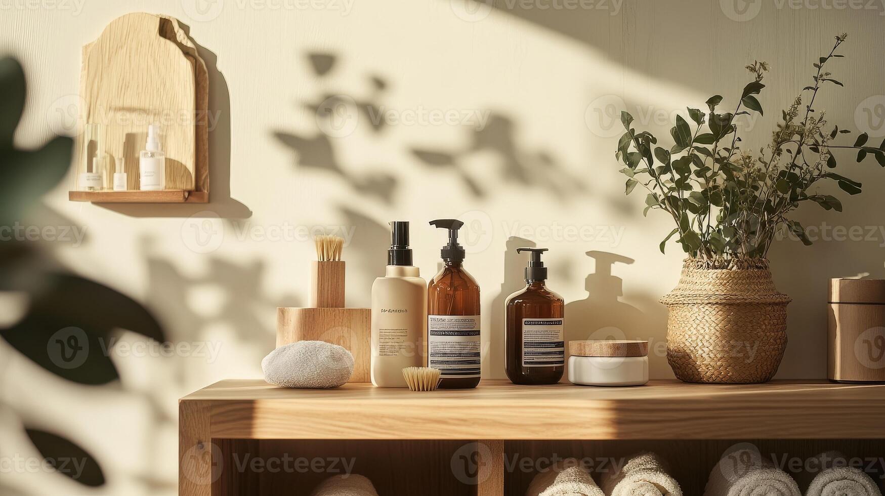 Minimalist Bathroom Shelf With Natural Skincare Products photo