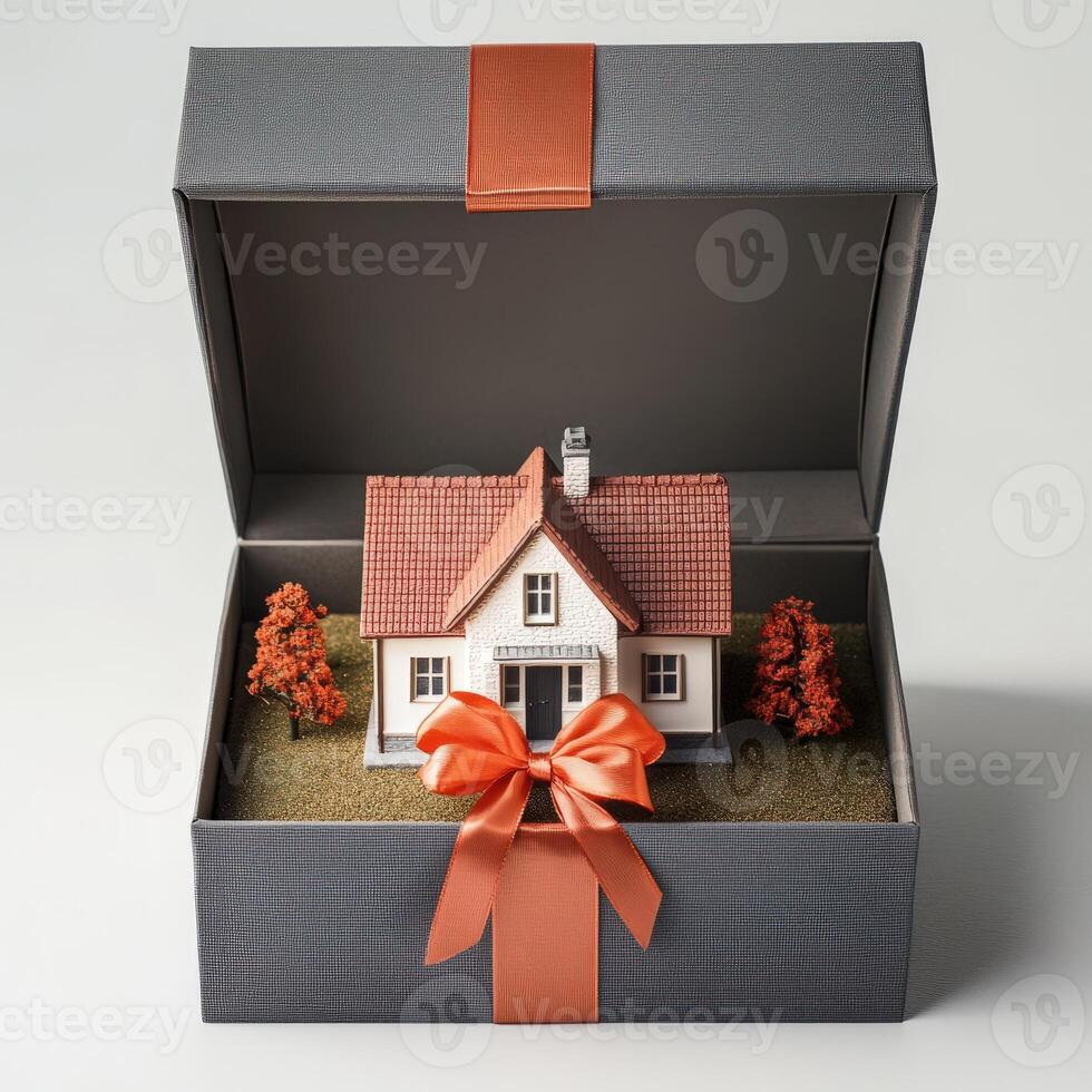 A Gift Box Contains A Miniature House Model photo