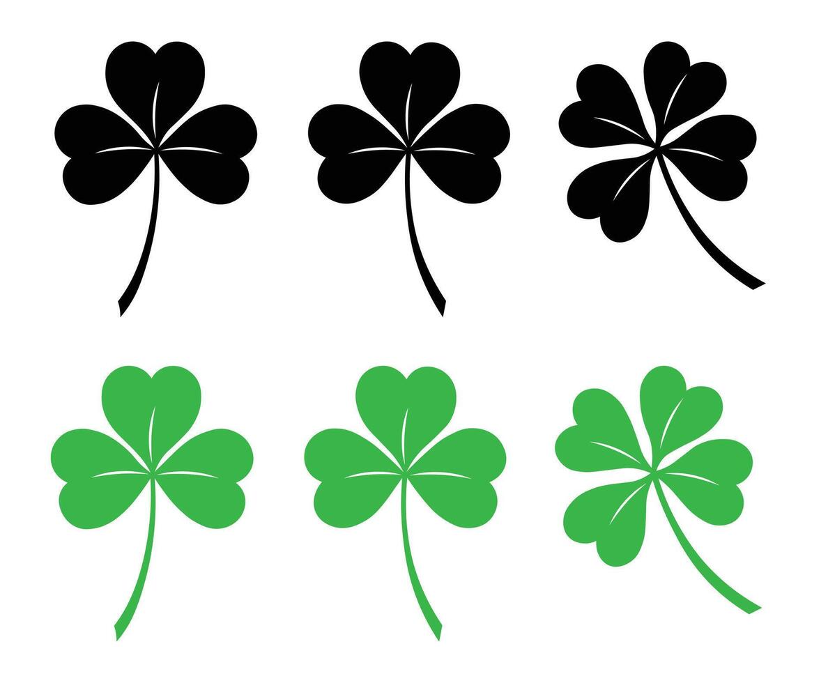 Collection of green shamrock leaf flat style vector