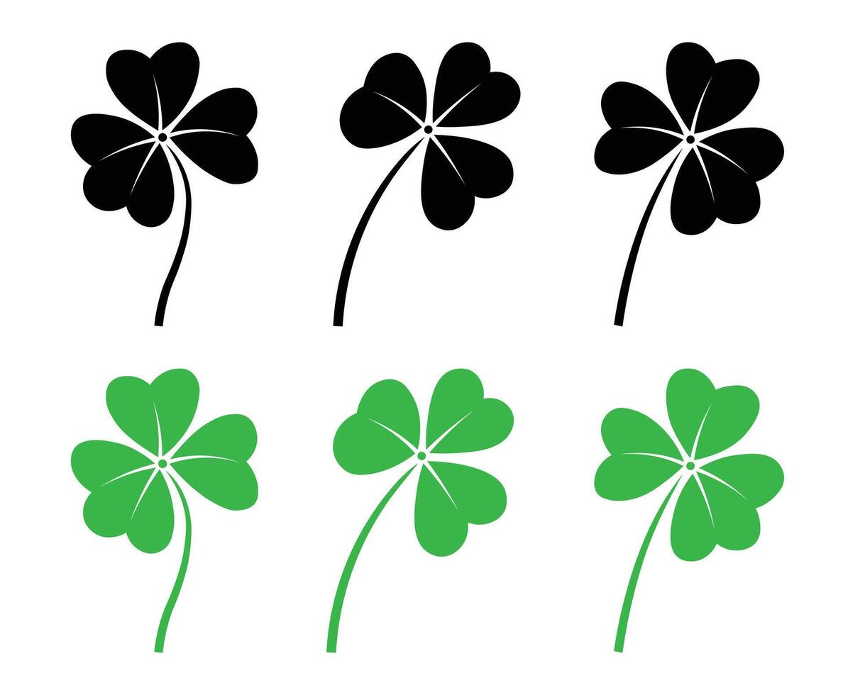 Set of green shamrock leaf flat design vector