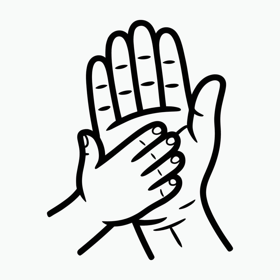 a large adult hand and a small child's hand high-fiving, symbolizing fatherhood vector