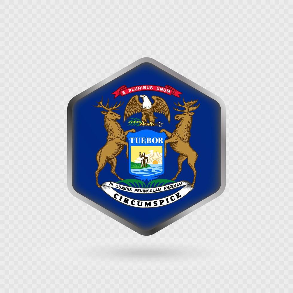Michigan State Flag Icon in Hexagon Shape. vector