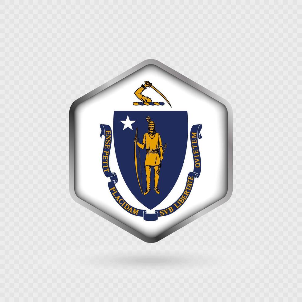 Massachusetts State Flag Icon in Hexagon Shape. vector