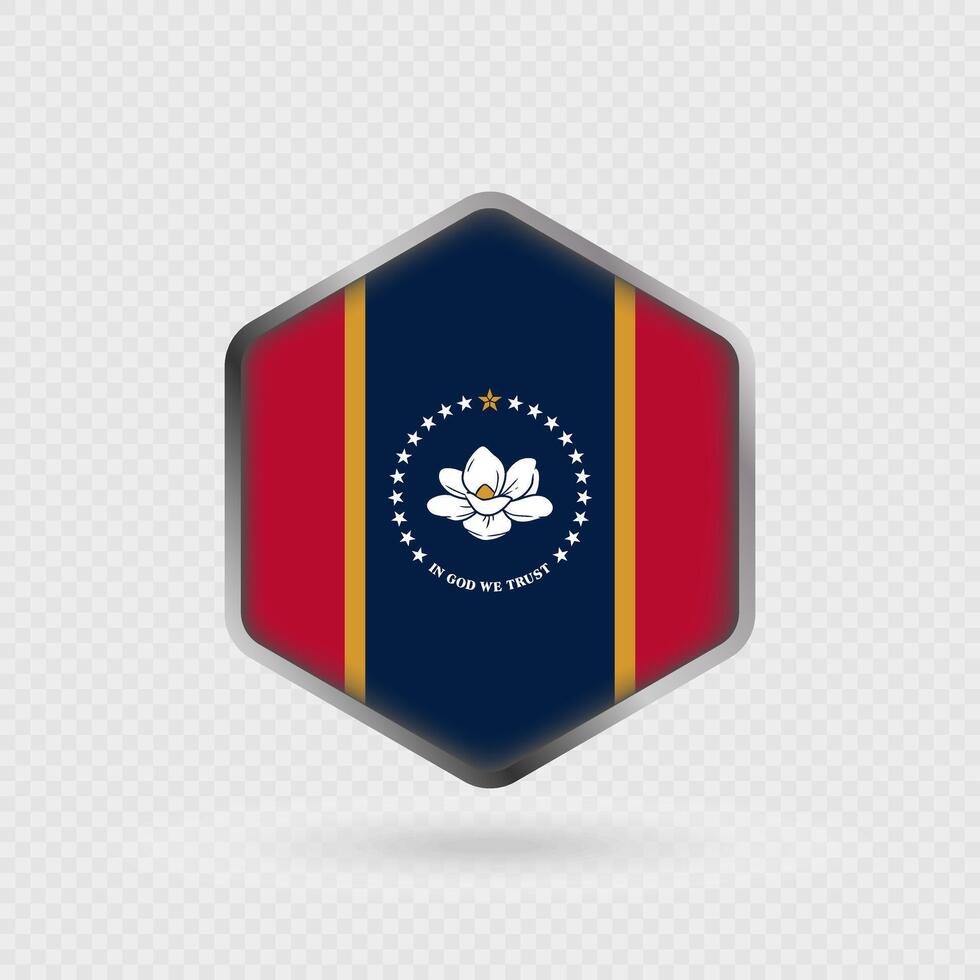 Mississippi State Flag Icon in Hexagon Shape. vector