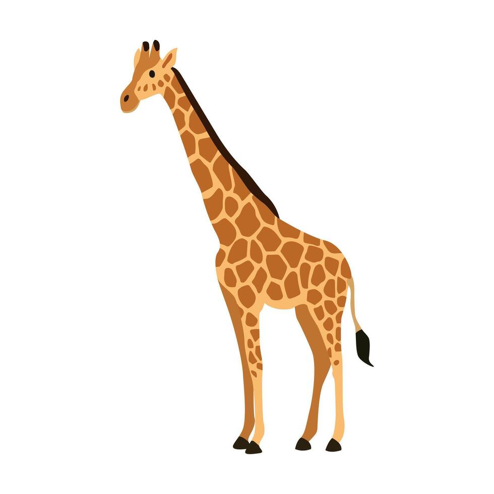 Cartoon Giraffe Standing in Profile View. Wild savannah animal vector