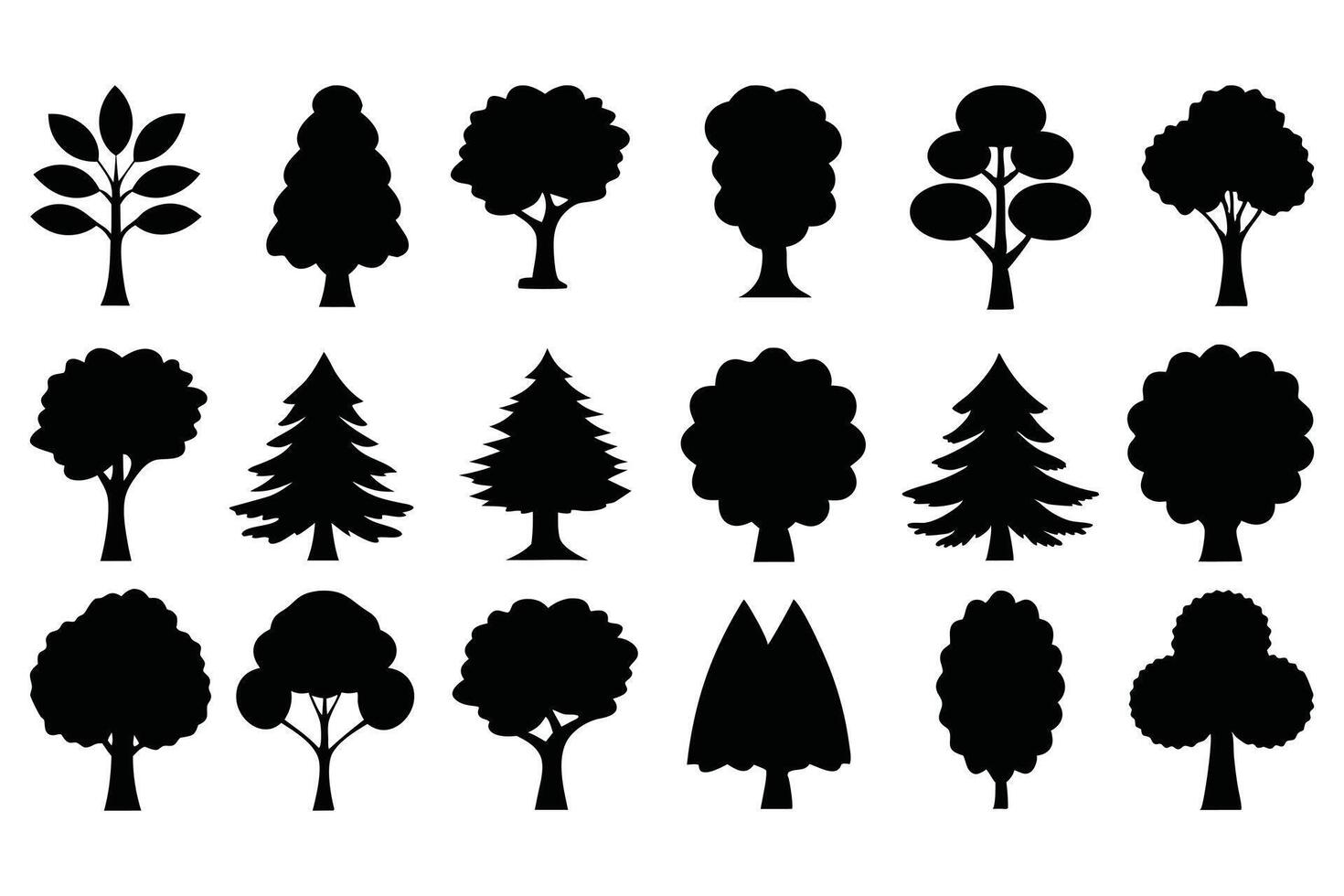 Set of Tree Silhouettes Nature and Forest Elements Collection vector