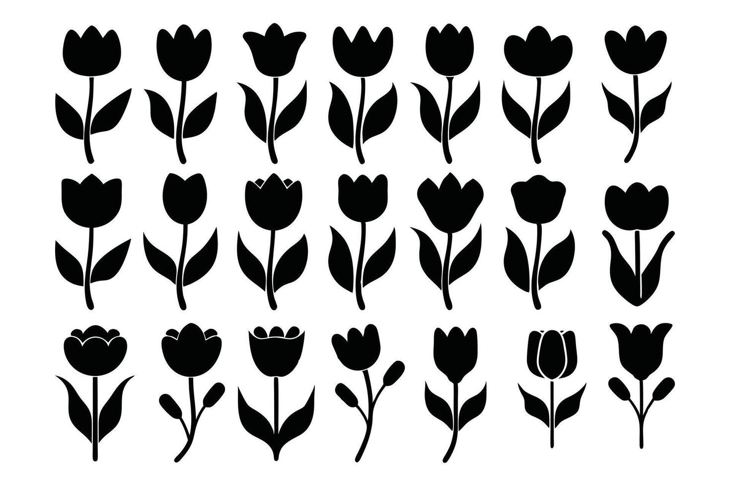 Tulip Flower Silhouette Collection Black Floral Set for Spring and Botanical Design vector