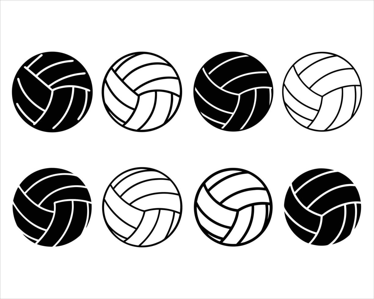 Volleyball Icon Set Black and Outline Volleyball Ball Collection for Sports and Game Design vector
