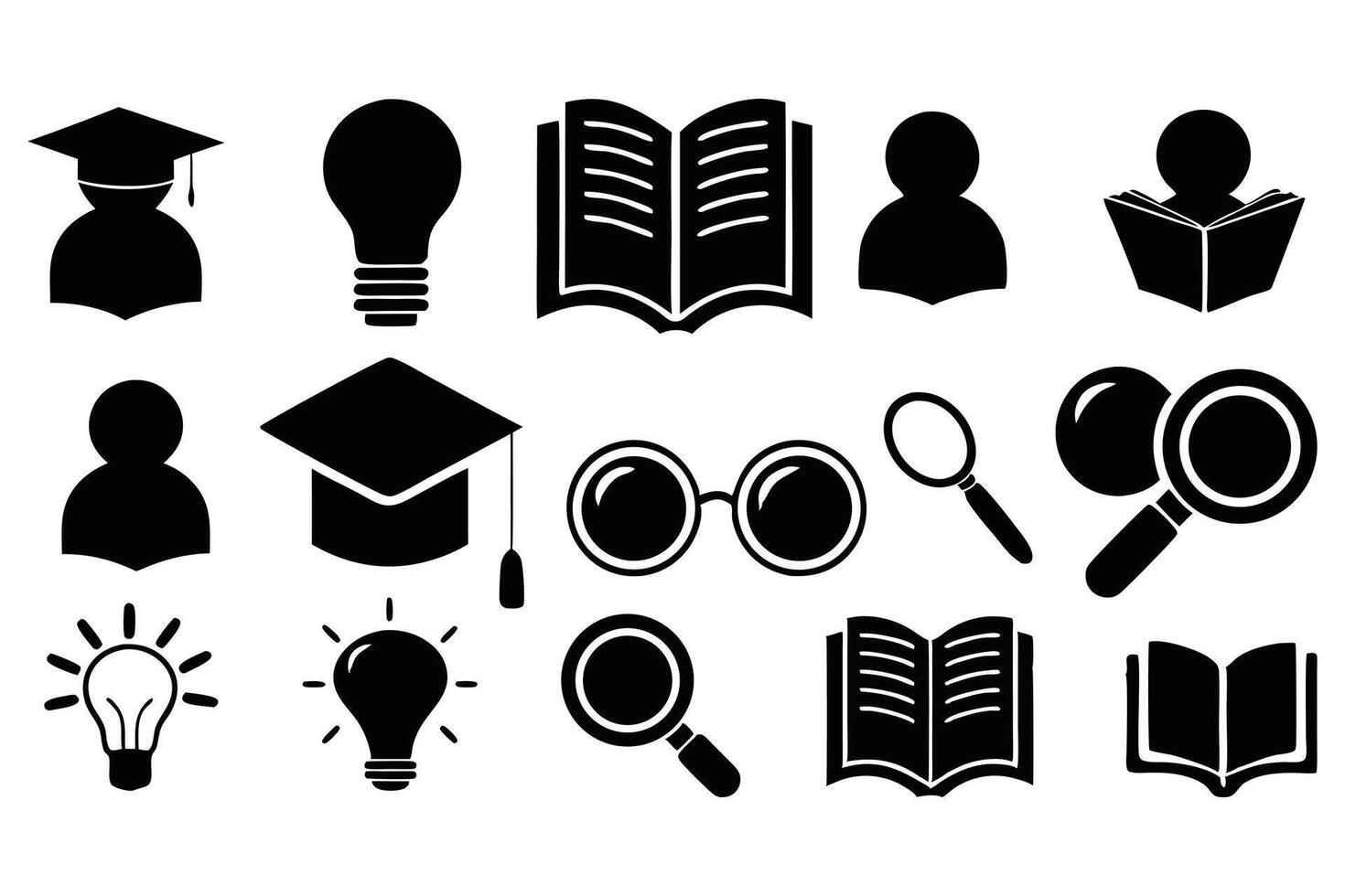 Set of Education and Learning Icons Book, Student, Light Bulb, Magnifying Glass Symbols vector