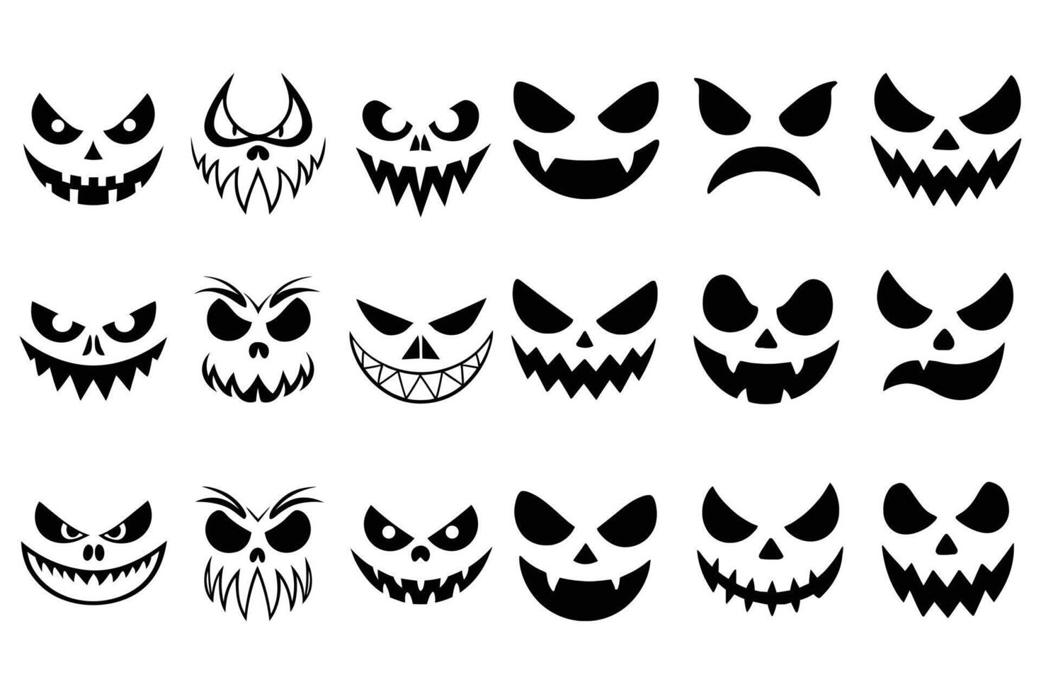 Set of Scary Halloween Faces Spooky Jack-o'-Lantern and Monster Expressions Icons vector