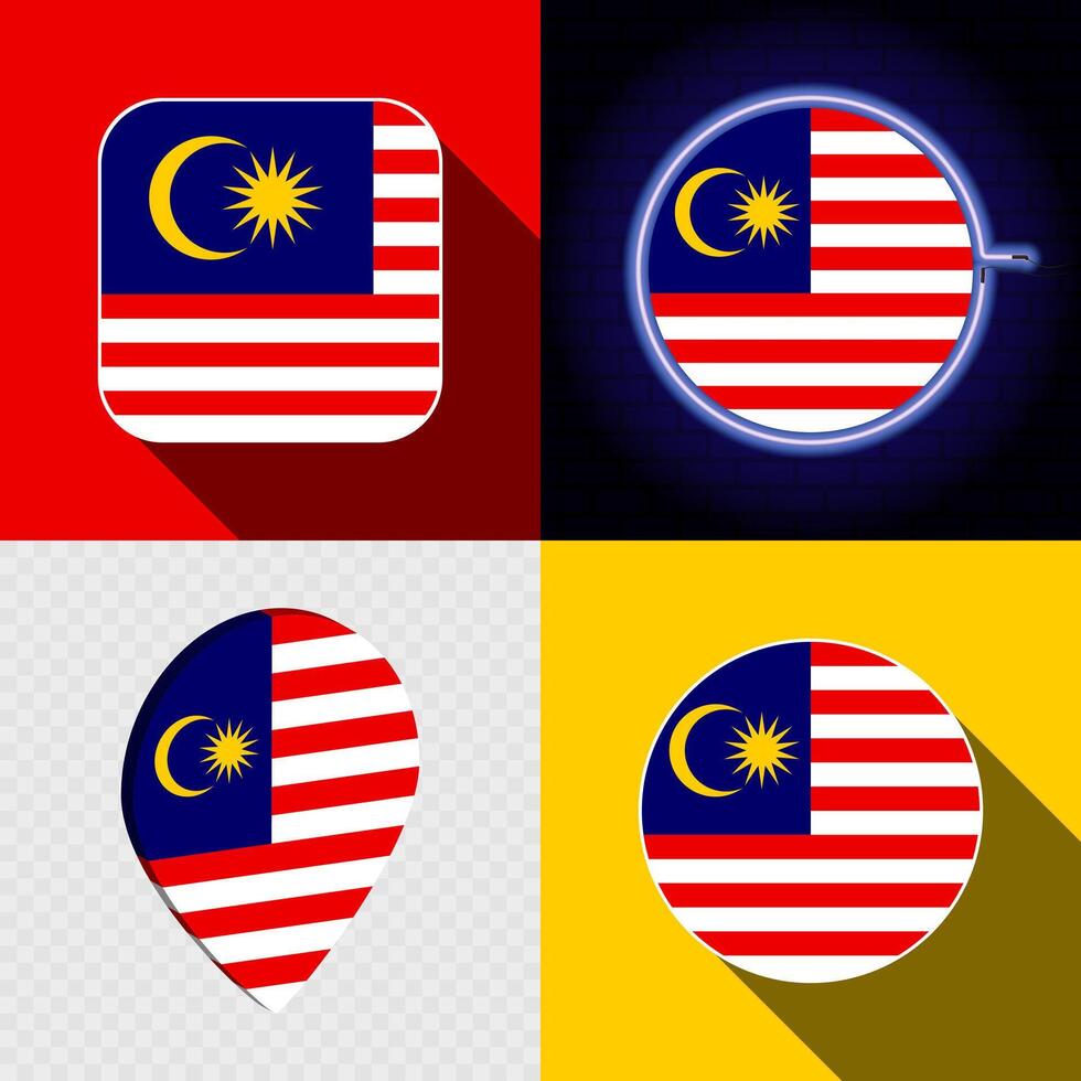 Set of modern icons with the national flag of Malaysia. vector