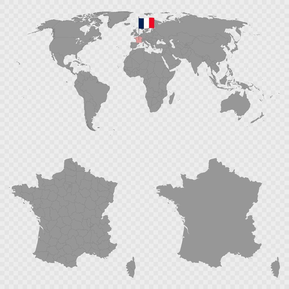 France Departments Map Set with World Location. vector