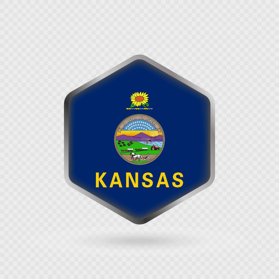 Kansas State Flag Icon in Hexagon Shape. vector