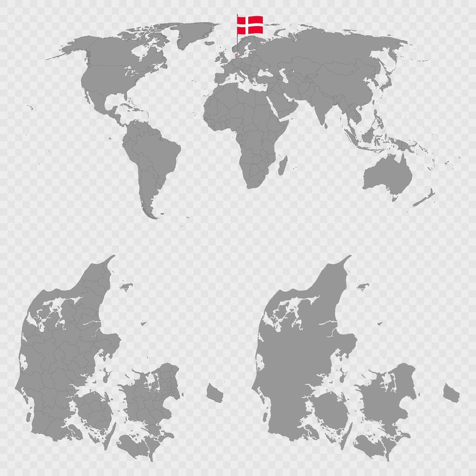 Denmark Municipalities Map Set with World Location. vector
