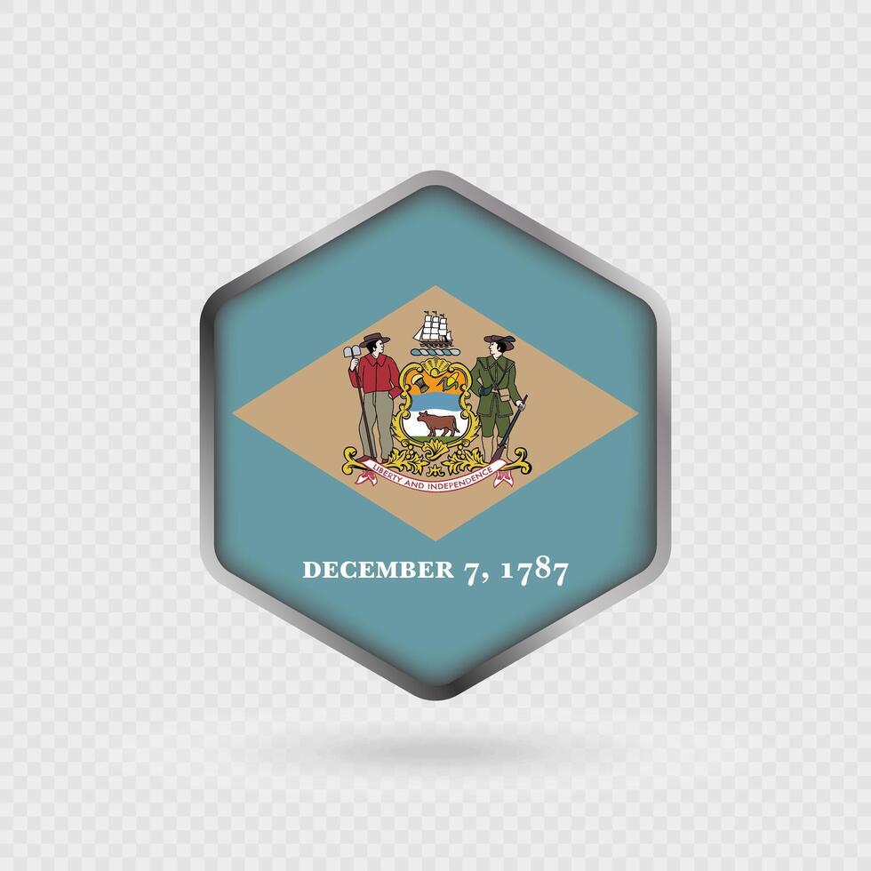 Delaware State Flag Icon in Hexagon Shape. vector