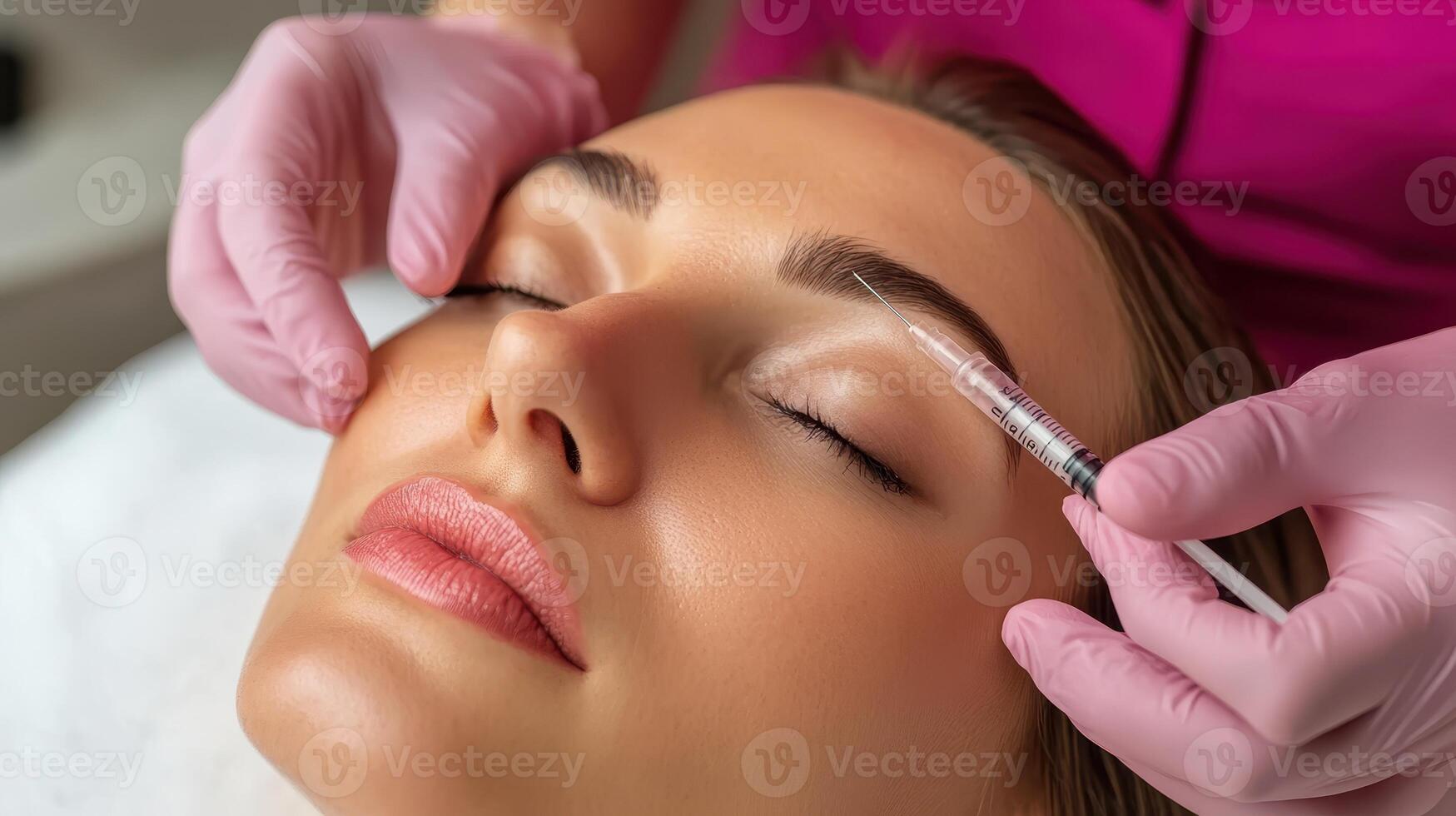 Brow Lift Injection. Aesthetic Procedure for Enhanced Facial Appearance and Beauty Treatment, Injectable Filler to Improve Face, Skin photo