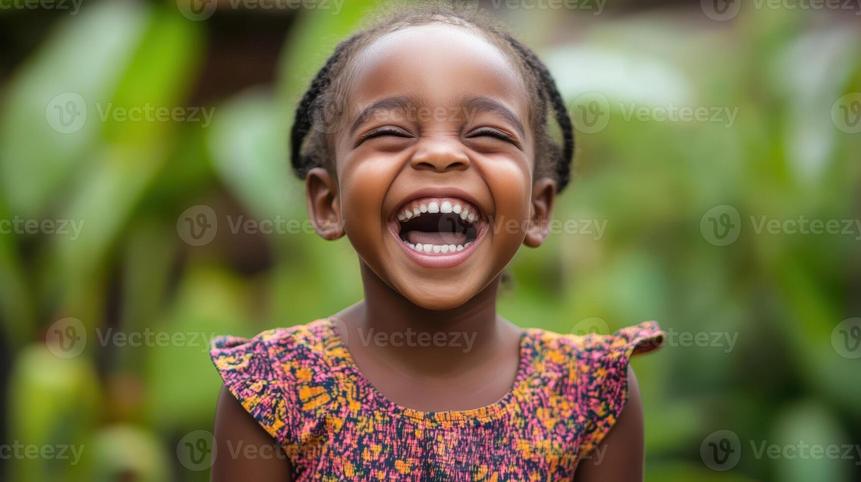 Delighted Youngster Laughing Joyfully Outdoors Radiating Happiness and Innocence photo