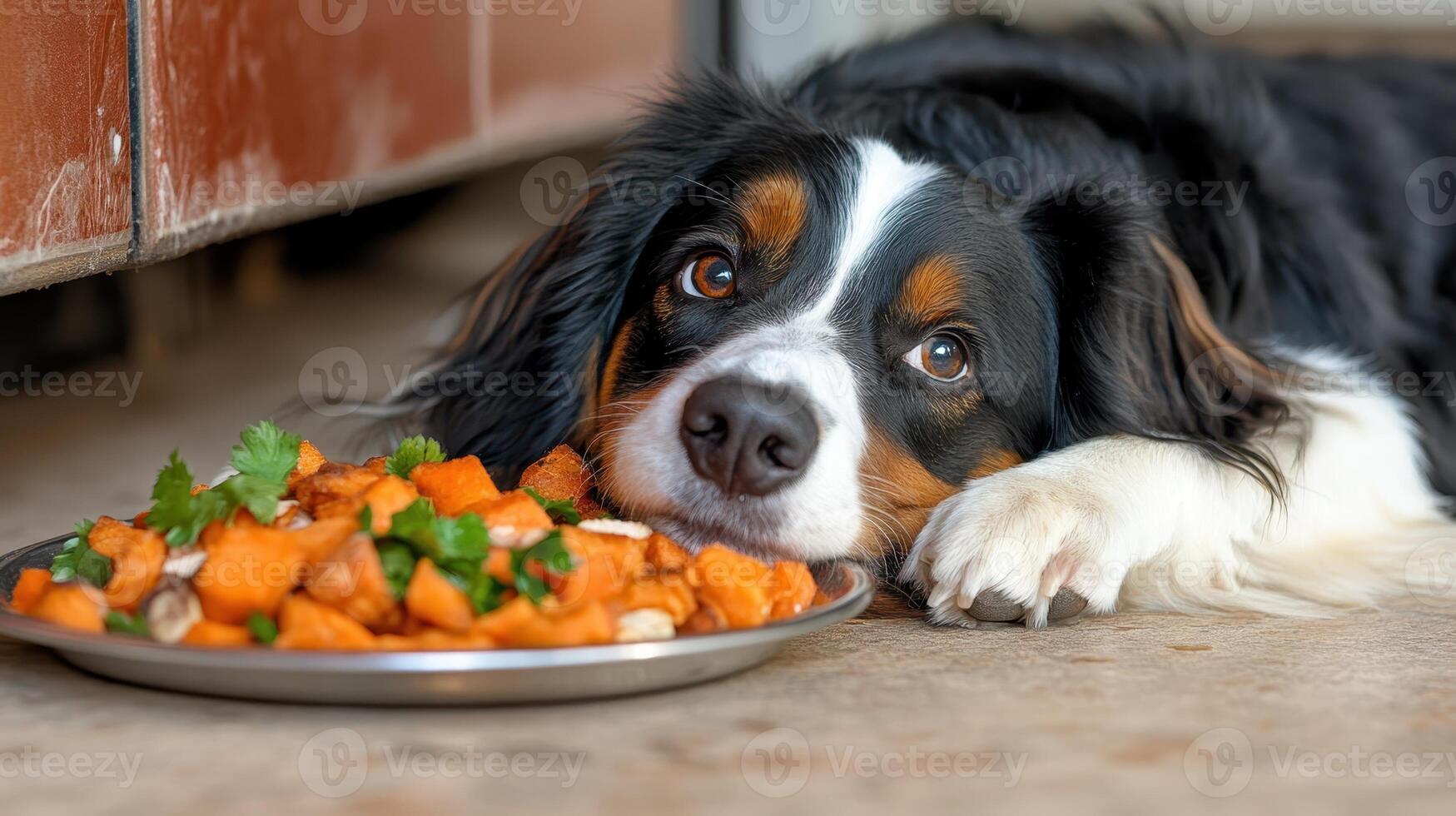 Dreamy Dog. Sweet Potato and Parsley Feast Awaiting Bernese Friend photo