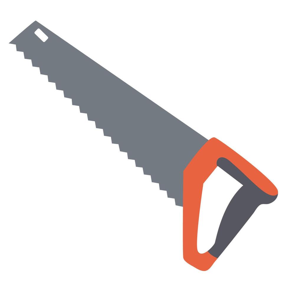 Hand saw with red handle, hand drawn flat illustration vector