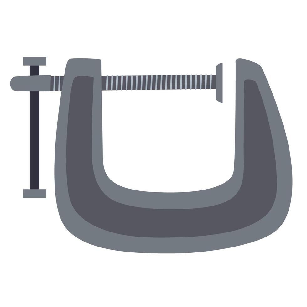 G-clamp for woodworking or metalworking, hand drawn flat illustration vector