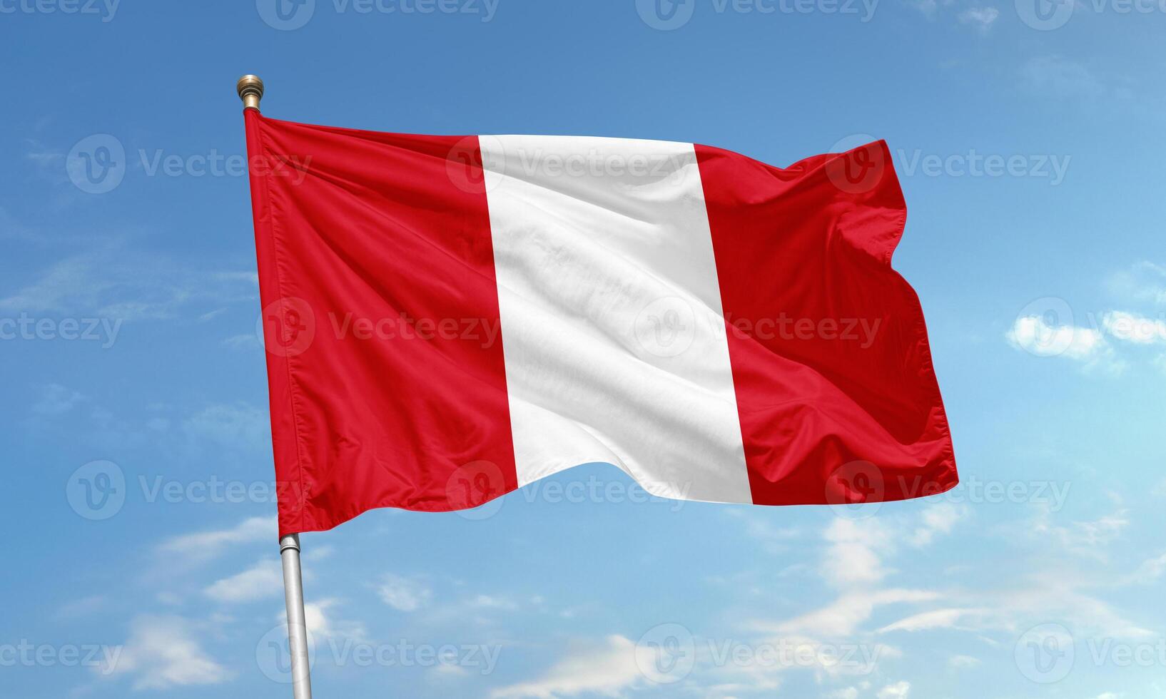 Peru national flag flying in clear sky photo