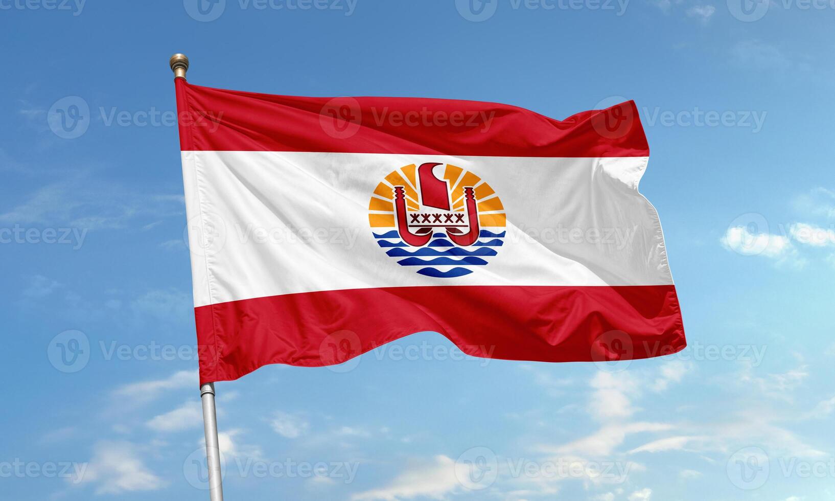 French Polynesia flag waving in the sky photo