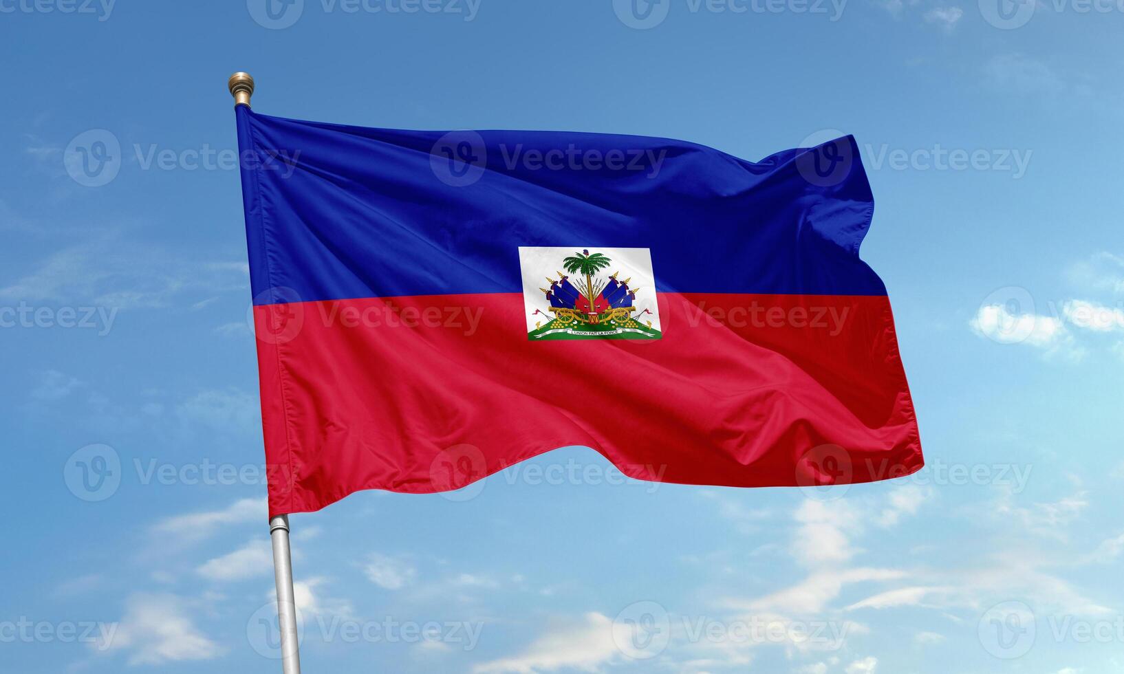 Haitian national flag waving with emblem photo