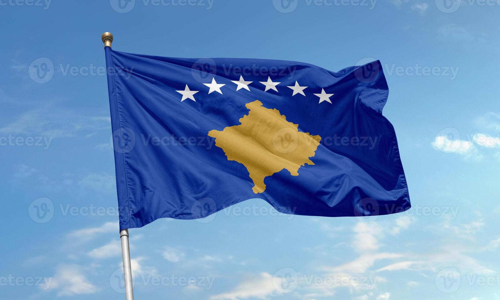 Kosovo national flag waving on flagpole photo