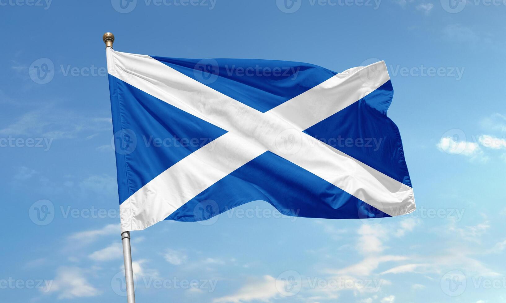Scottish flag with white Saint Andrew's cross on blue background photo