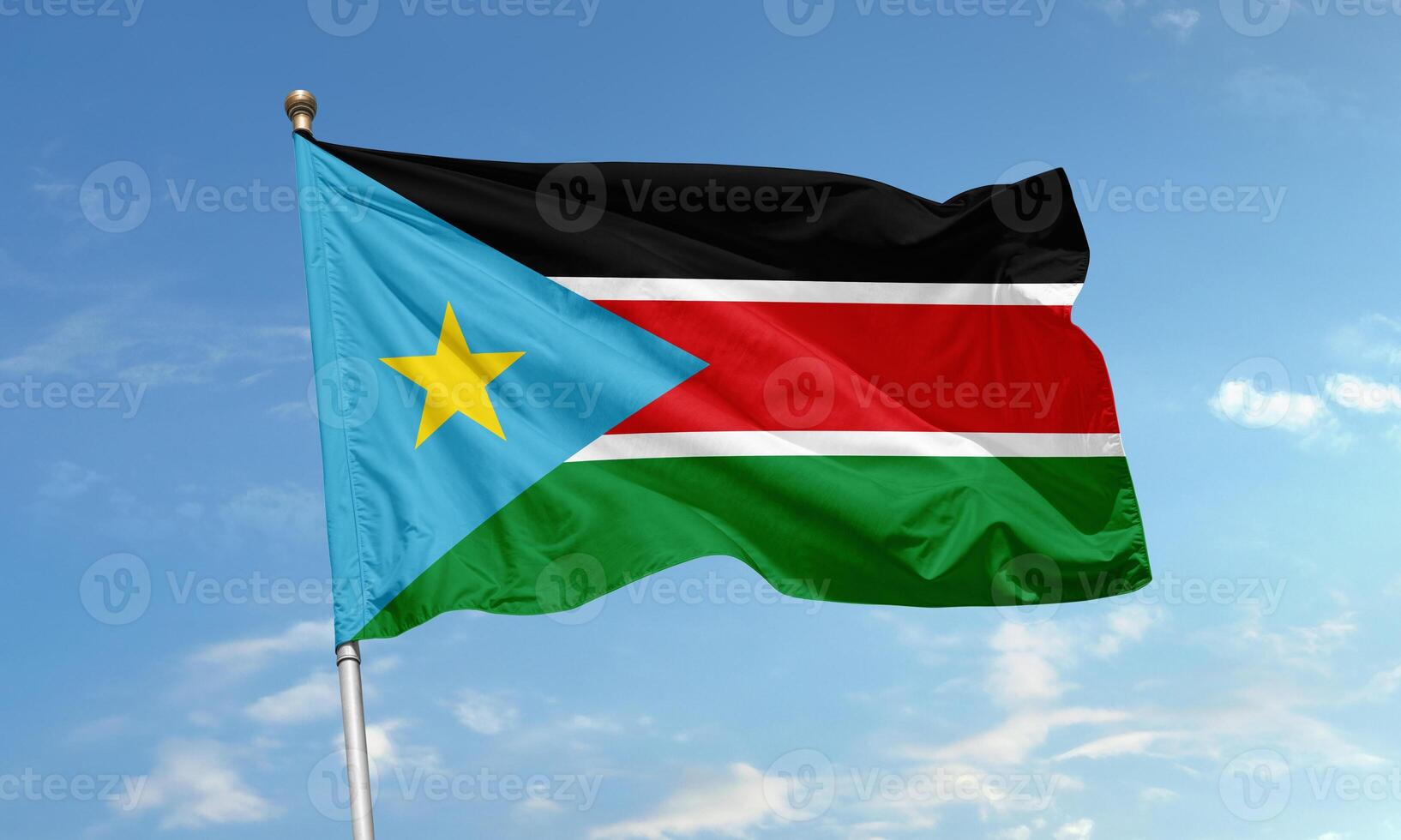South Sudan national flag with yellow star photo
